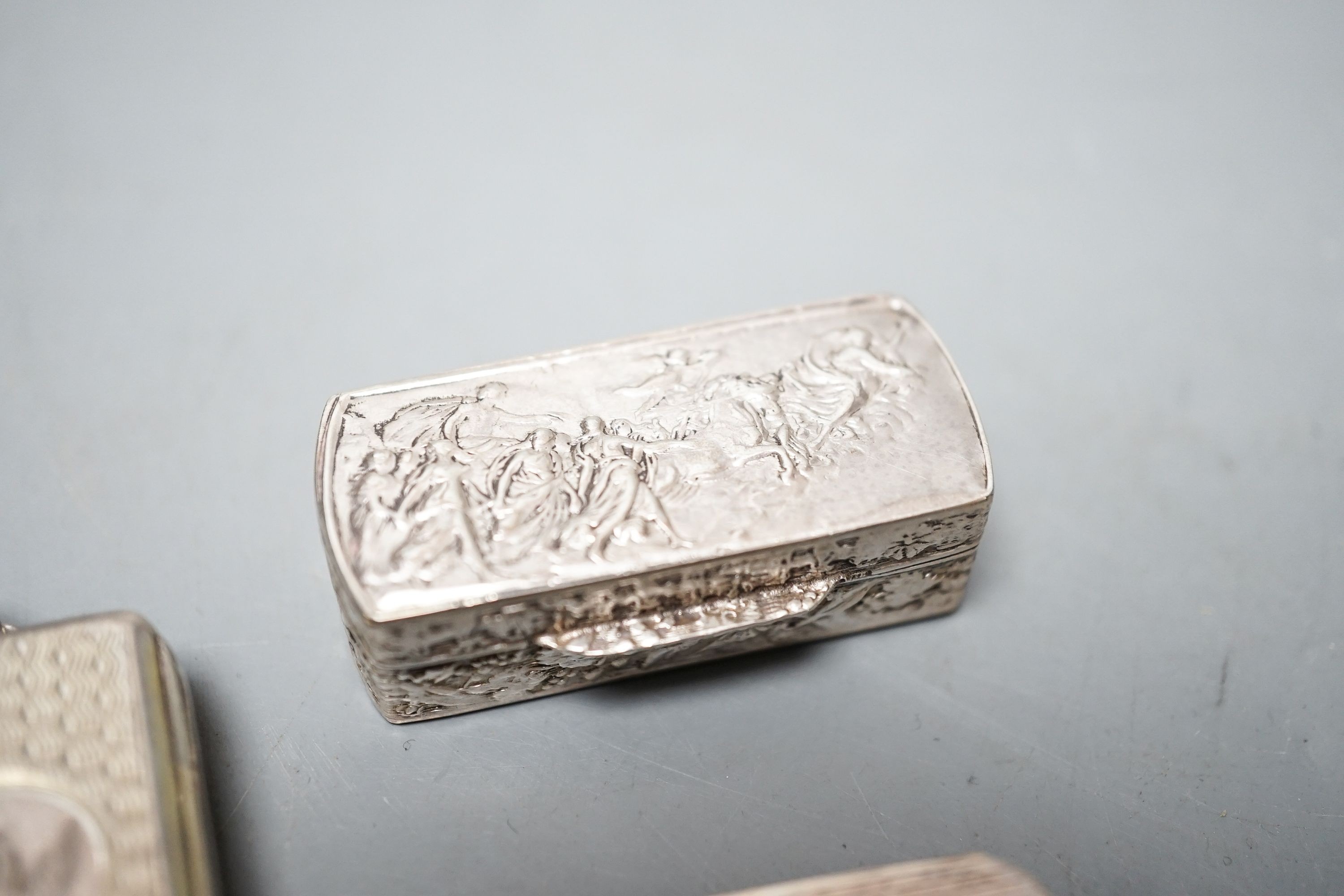 A Victorian silver gilt combination snuff box/ cigar cutter? London, 1855, 32mm and two later boxes.